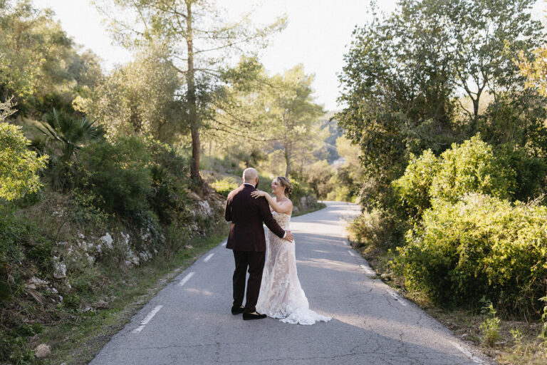 organic wedding in the barcelona countryside with an intimate dance in the forest