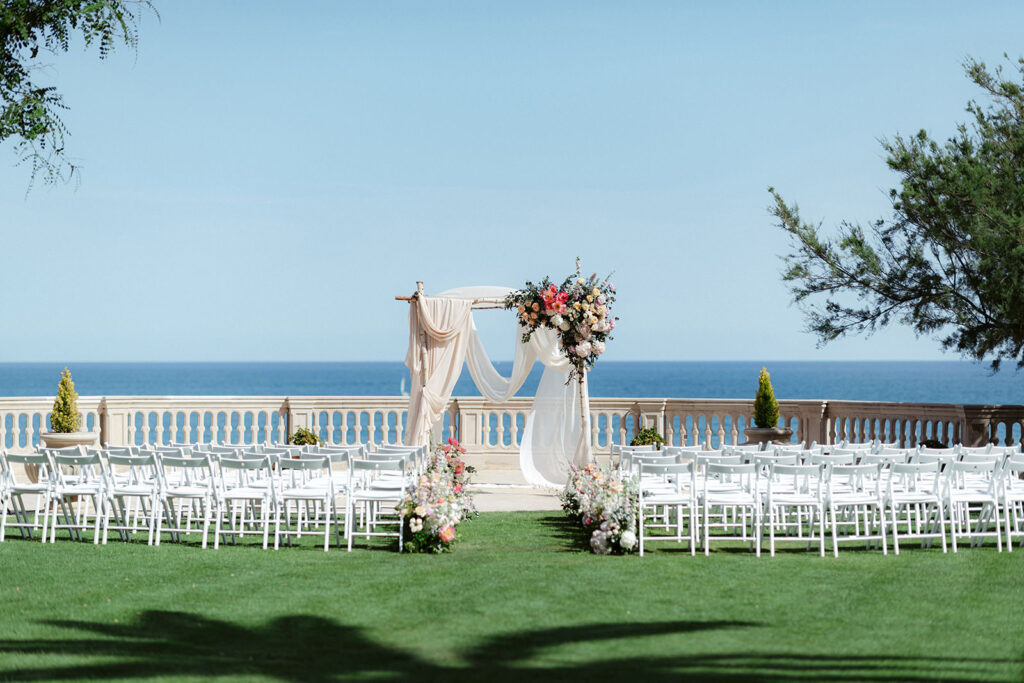 seaview wedding with the most stylist sweet heart table